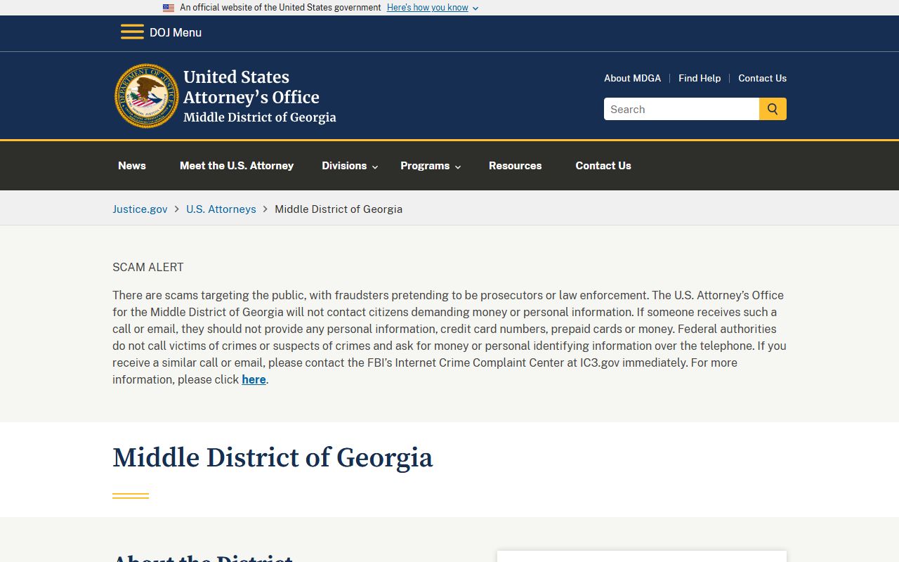 Quitman County Superior Court federal U.S. Attorney Middle District Georgia