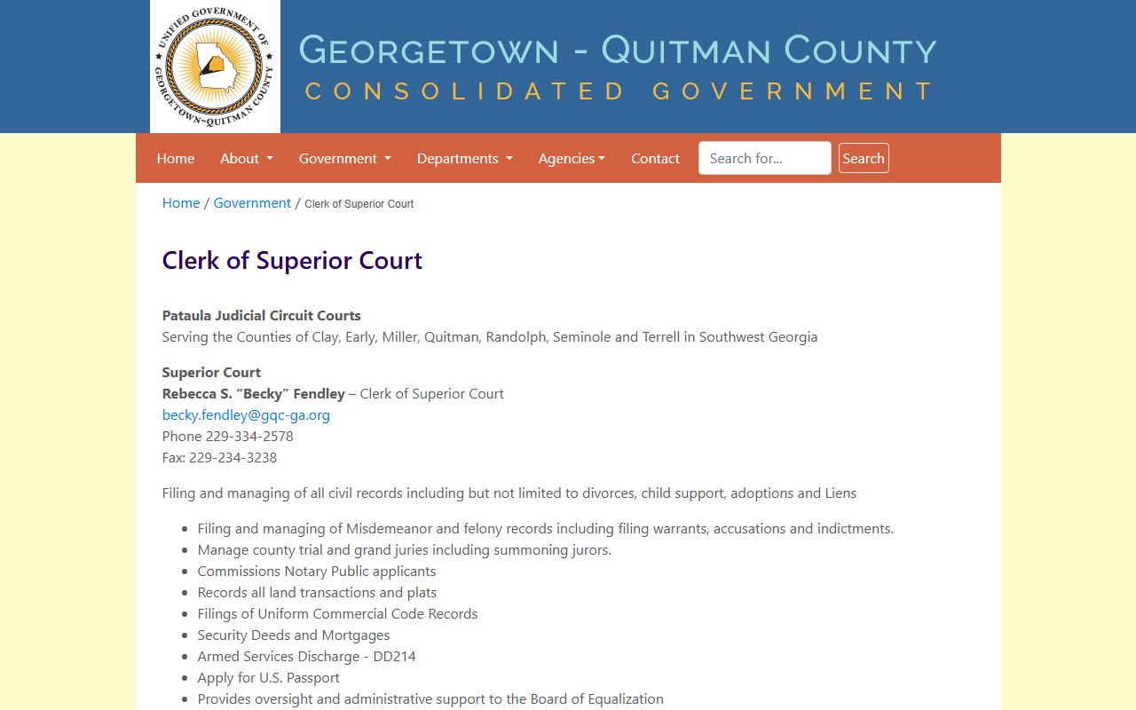 Quitman County court records Clerk of Superior Court page