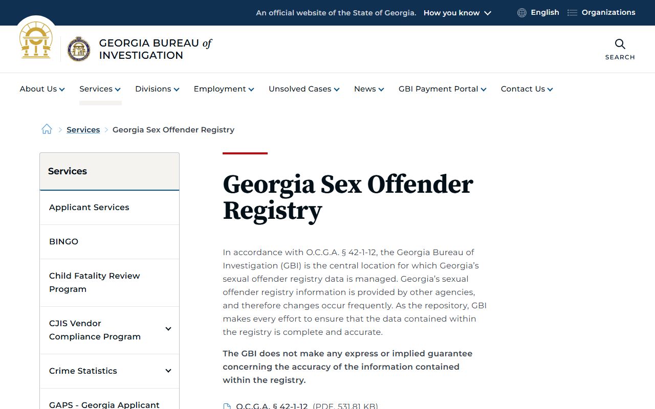 Quitman County inmate search GBI sex offender registry service page