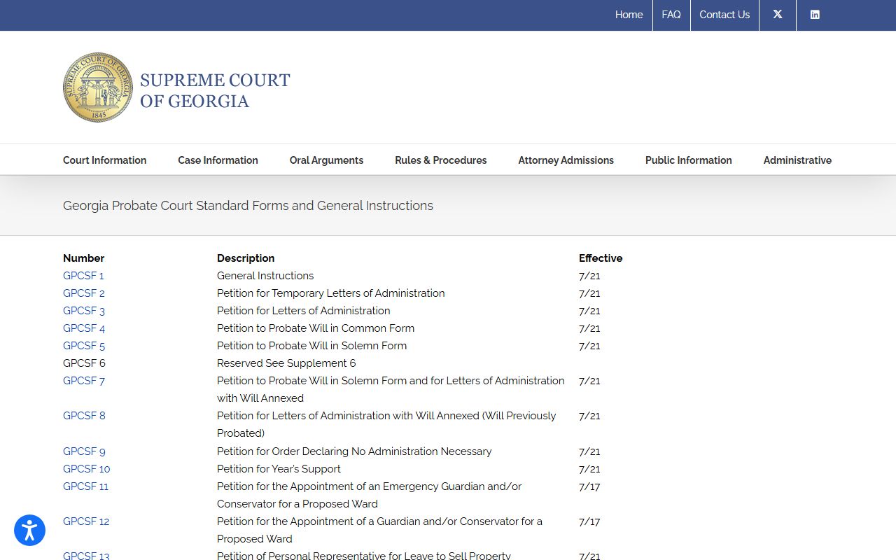 Quitman County probate records Georgia probate standard forms